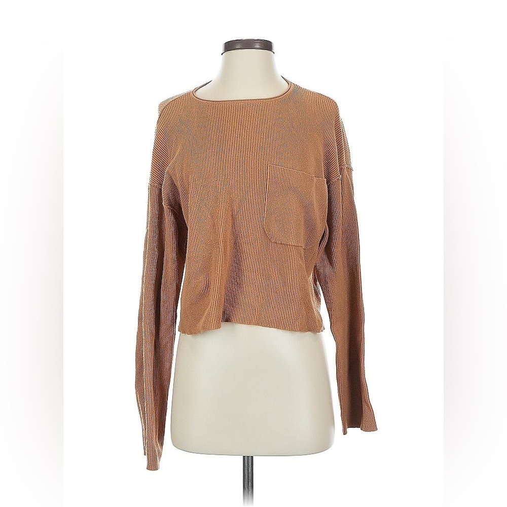 &merci‎ Tan Ribbed Oversized Cropped Sweater Top Small S